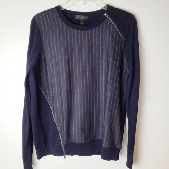J. Crew Asymmetric Zip Pinstripe Wool Sweater - Picture 3 of 7